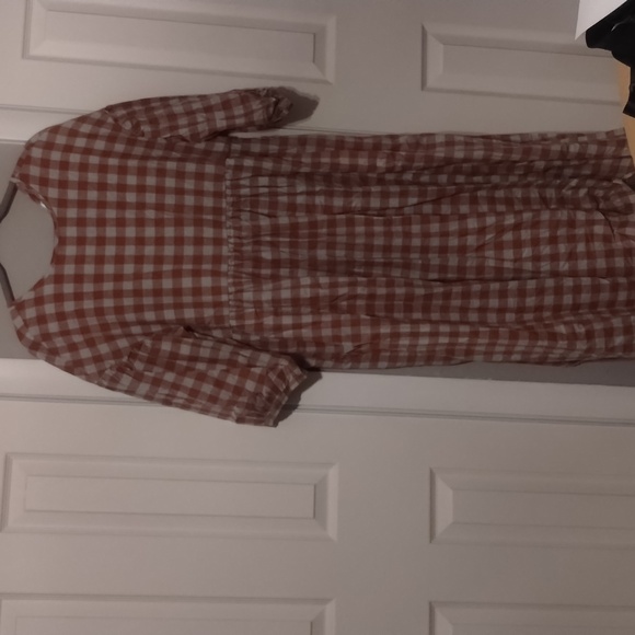 Tradlands Nico Balloon Sleeve Midi Dress Misty Blue Gingham Linen M Worn 1x - Picture 7 of 10